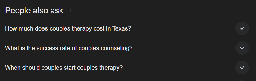 image showing how to do keyword research for a therapy website using Google's "People also ask" feature