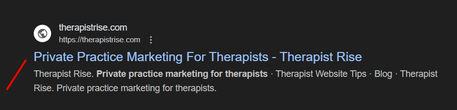 image showing a title of therapistrise website in Google search results